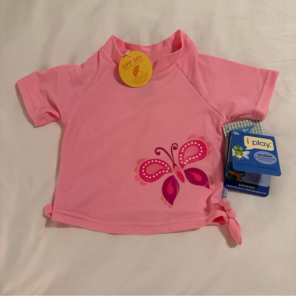 i play. Pink Butterfly Kids Rashguard/Sun Wear short sleeve UPF 50+